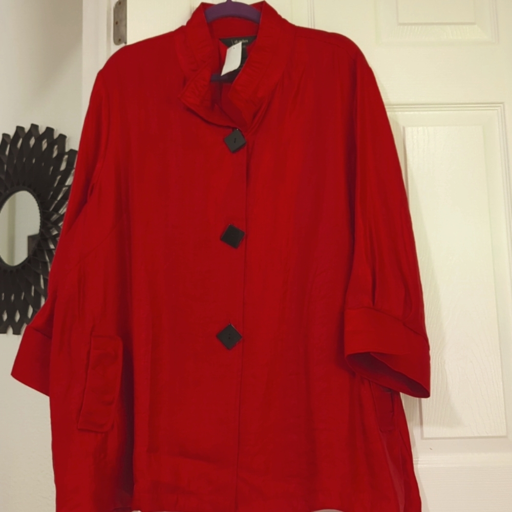 ALI MILES Shimmer Woven Round Collar 3/4 Sleeve Button-Front Jacket (2X)